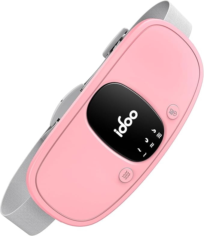 Christmas Gifts for Women, iDOO Period Pain Relief Heating Pad Belt, Portable Rechargeable Period Cramp Heat Pad for Back & Stomach Cramps, 3 Heat/Vibration Modes, Auto Shut-Off, Pink