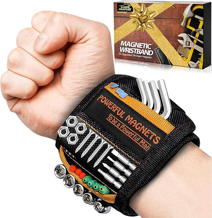 Gifts for Men Dad Magnetic Wristband - Cool Tools Gadgets for Men Personalised Gifts Xmas Christmas Stocking Fillers Birthday Presents, Wrist Band Accessories Organiser Belt Holder Nails Bolts Screws