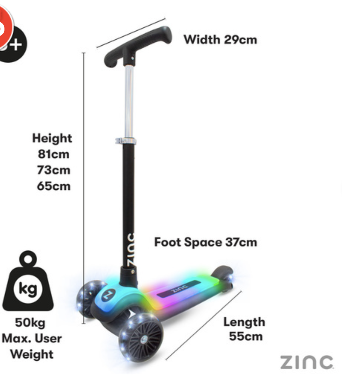 Zinc Rainbow Row 3 Wheeled Scooter